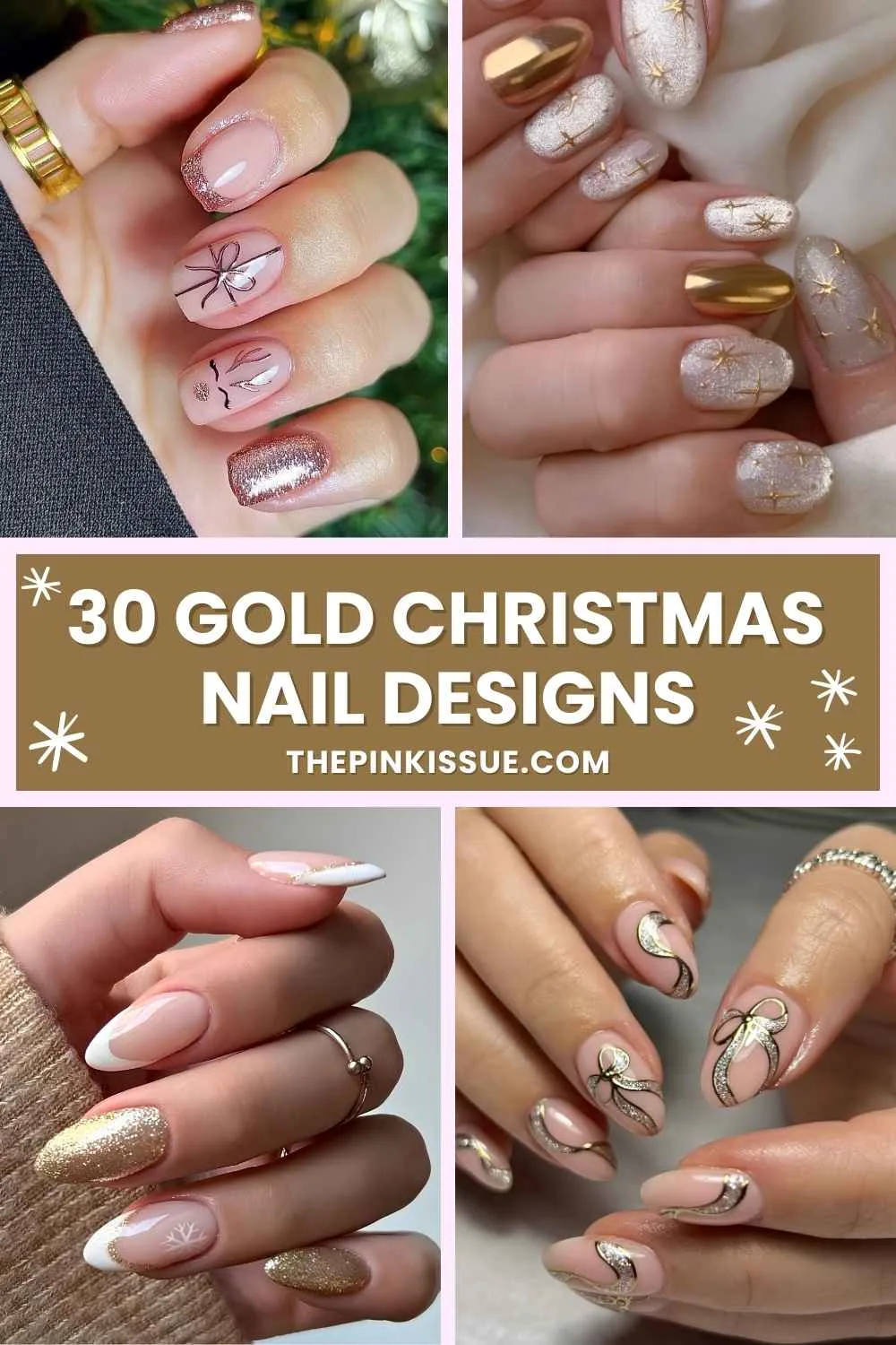 Gold Christmas nail ideas Pinterest