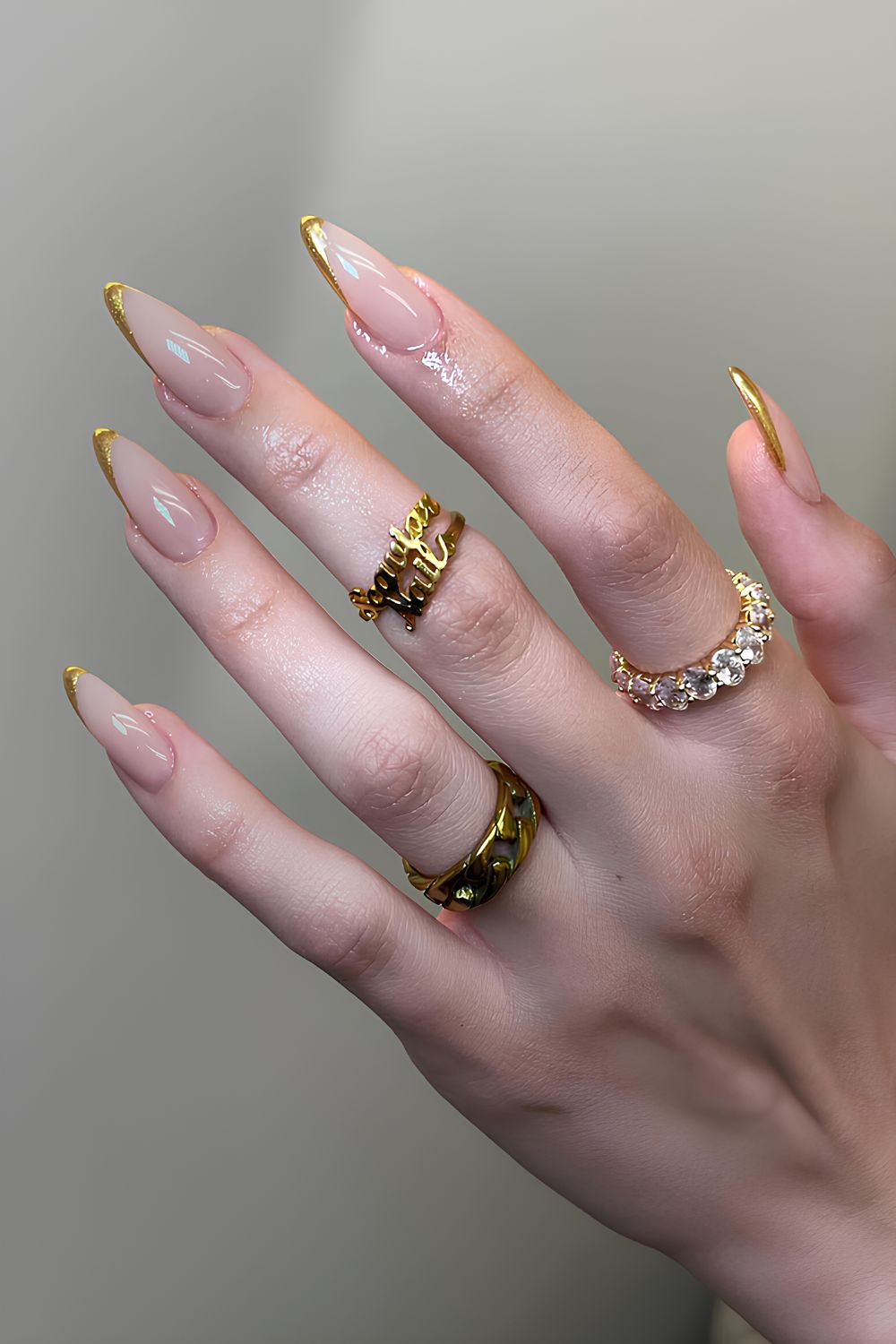 Gold French side tip nails