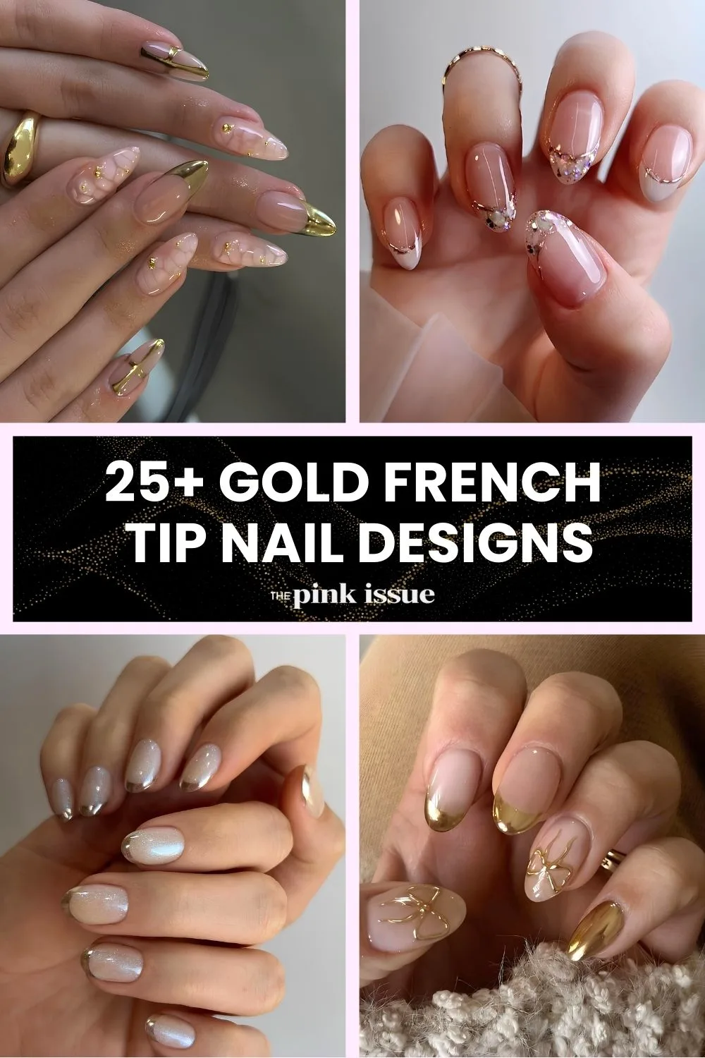 Gold French tip nail designs Pinterest