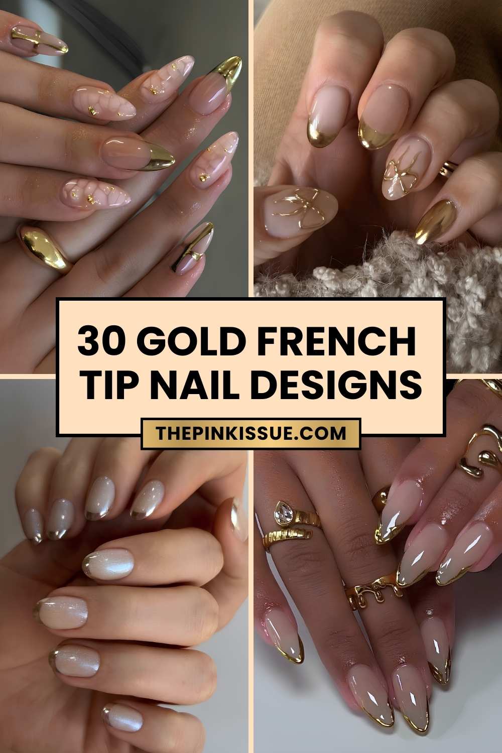 Gold French tip nail ideas Pinterest