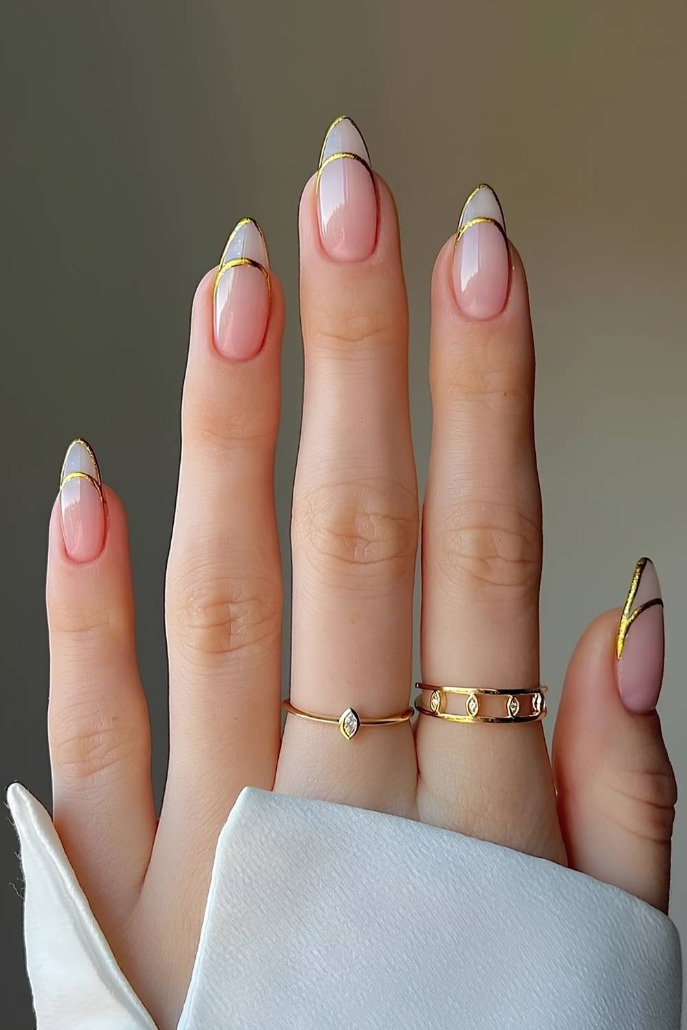 Gold filigree French manicure