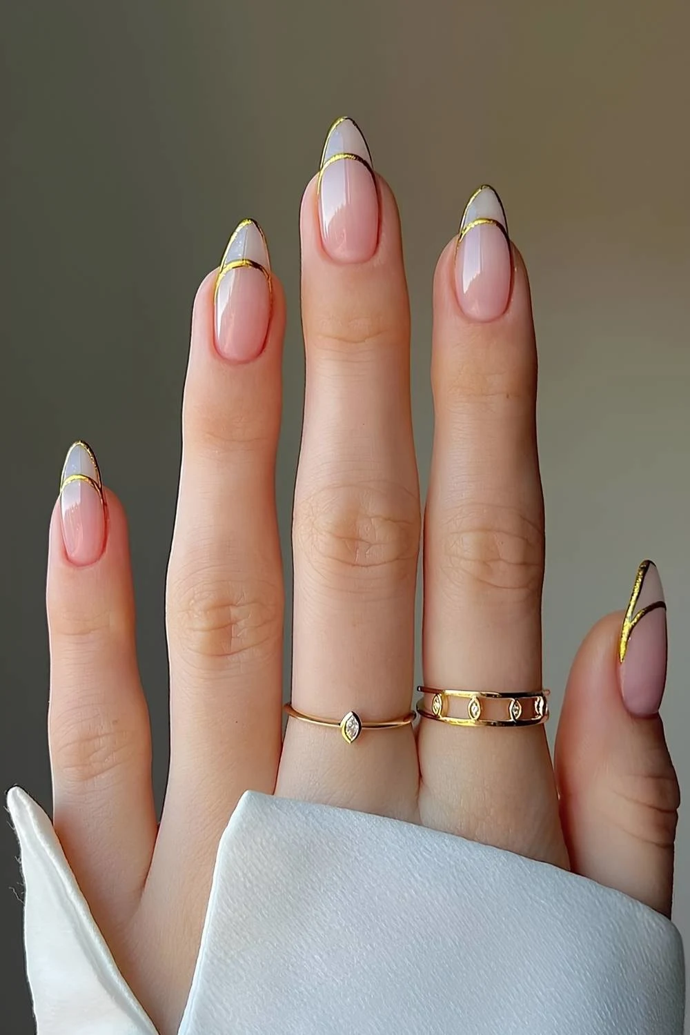 Gold filigree French manicure