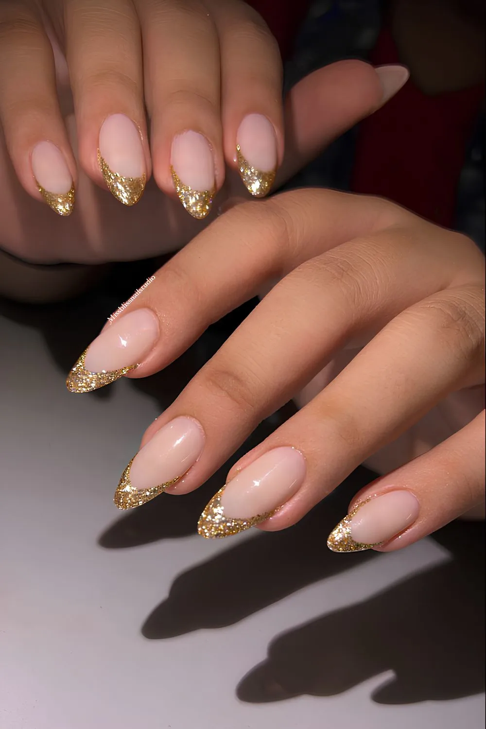 Gold glitter French manicure