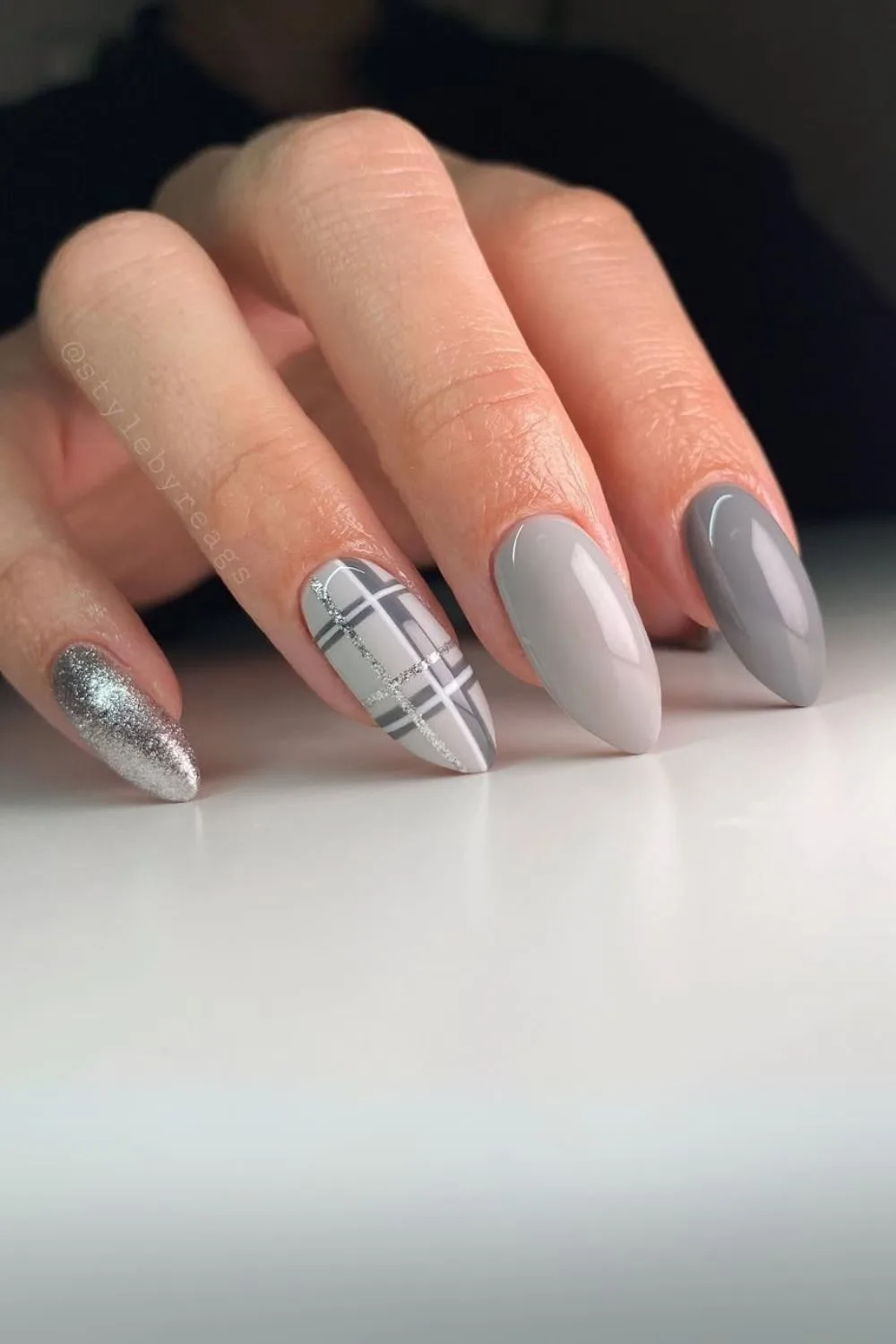 Gray and silver plaid nails