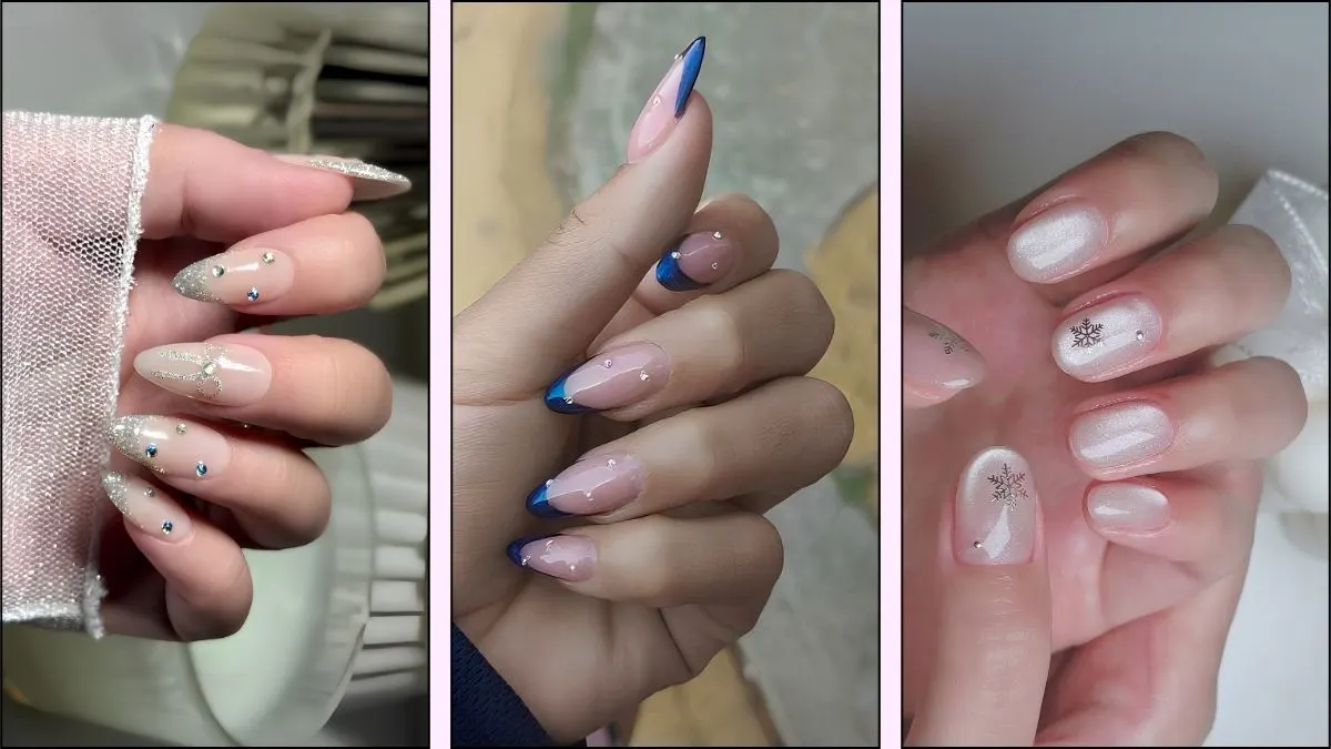 A collage of ice princess aesthetic nail designs