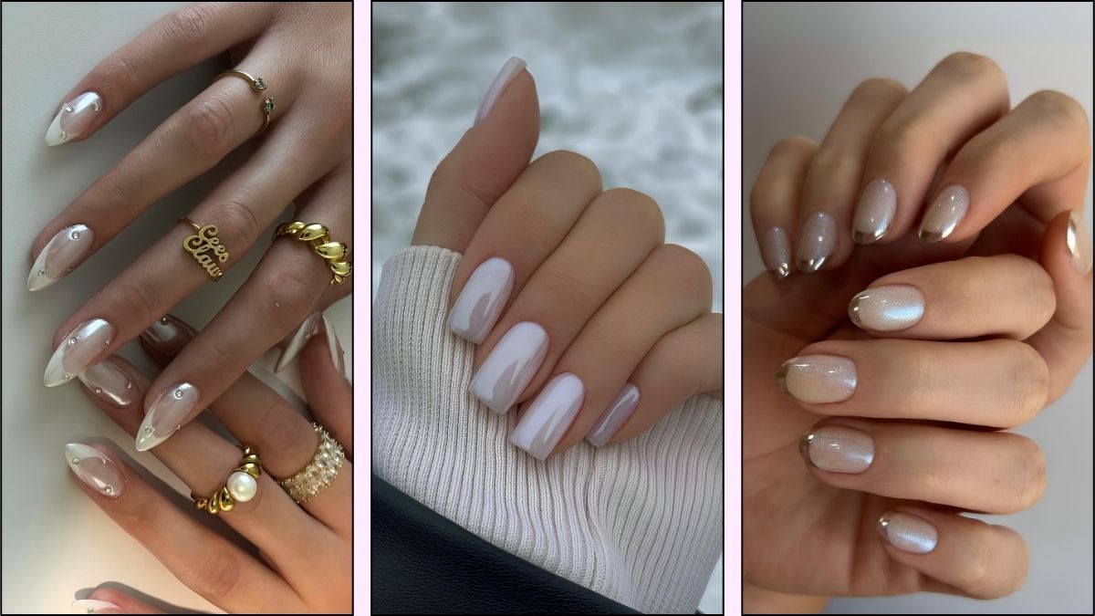 A collage if icy chrome nail designs