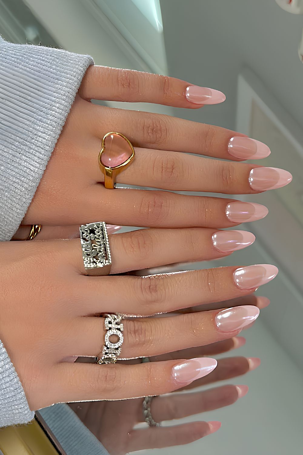 Icy pink chrome French nails