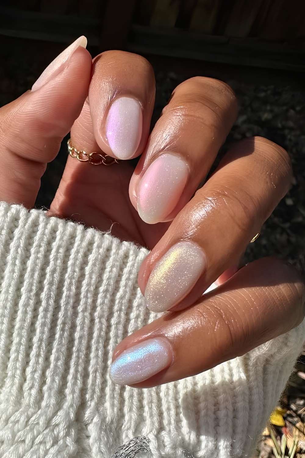 Iridescent glitter manicure