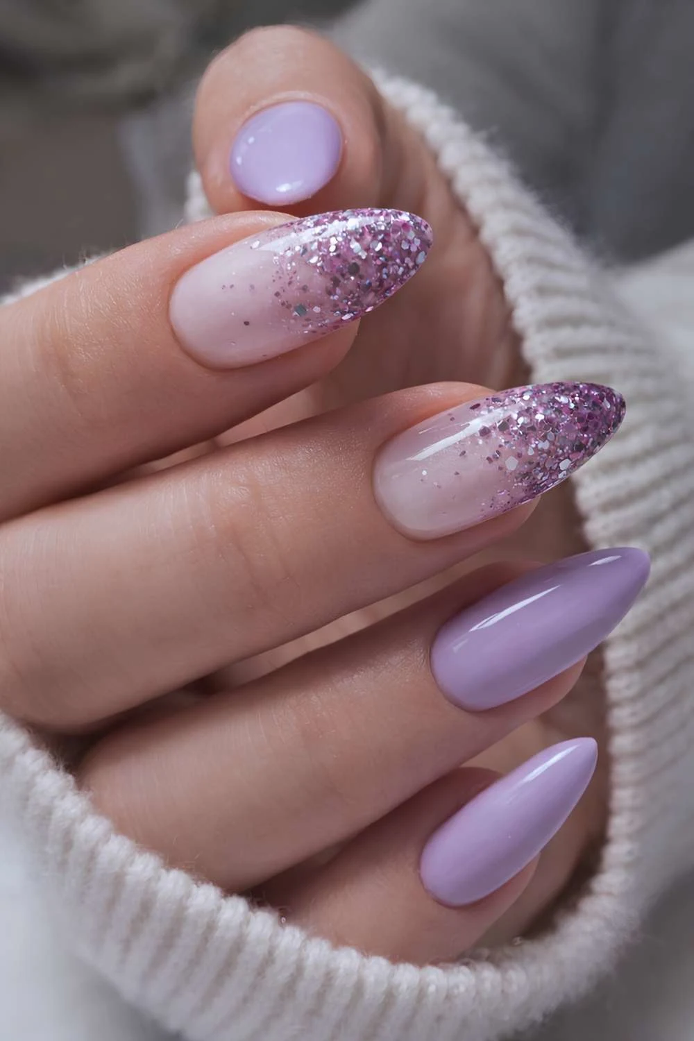 Lavender nails with accent glitter