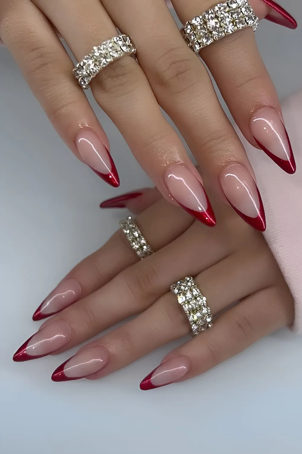 Metallic red French tip nails