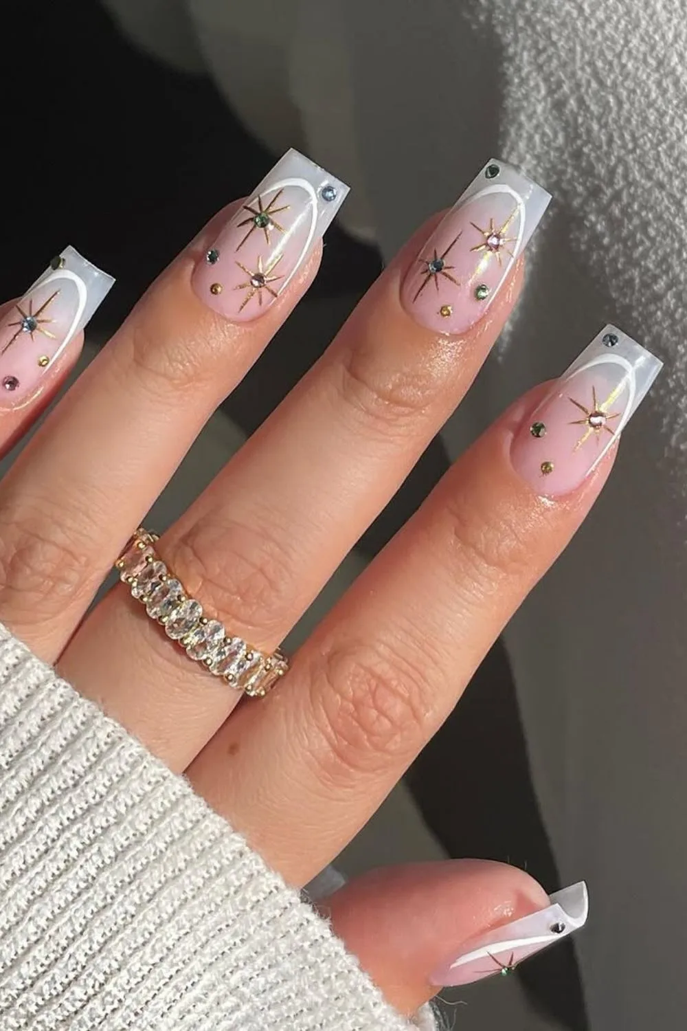 Milky white Celestial French tip nails