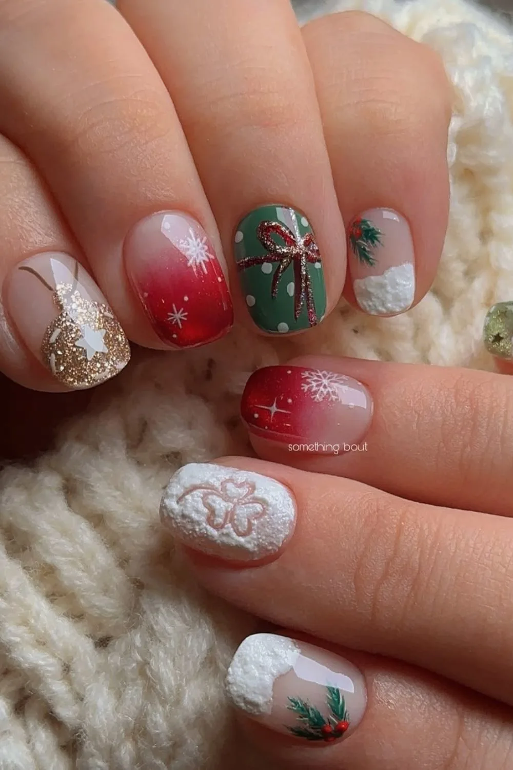 Mix and match glitter Christmas nails