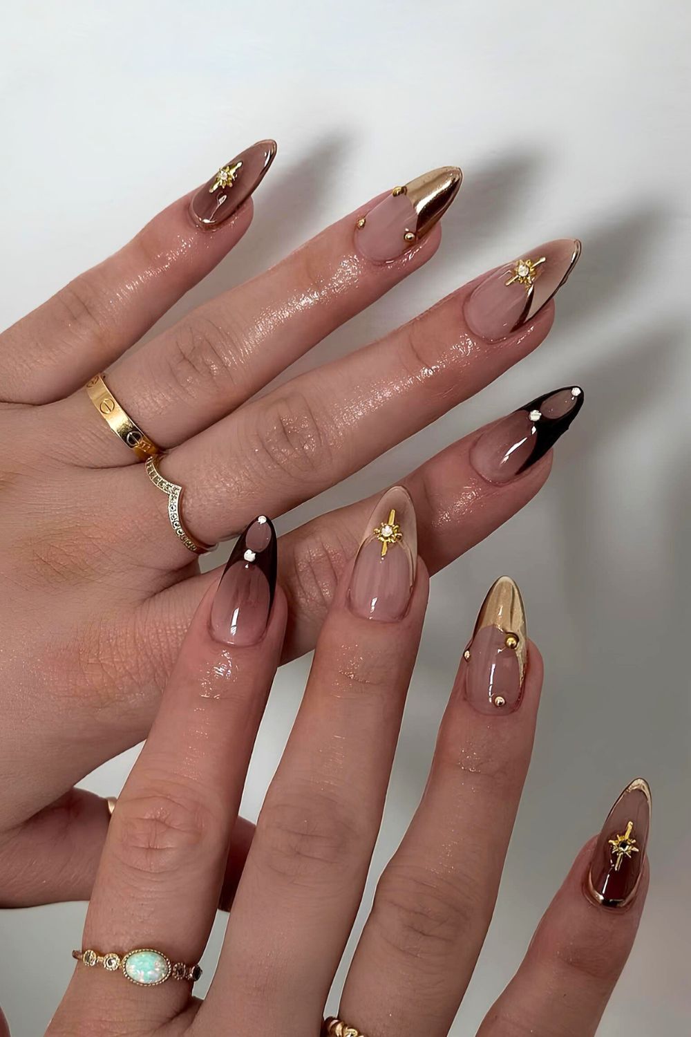 Mix and match gold French tip mani