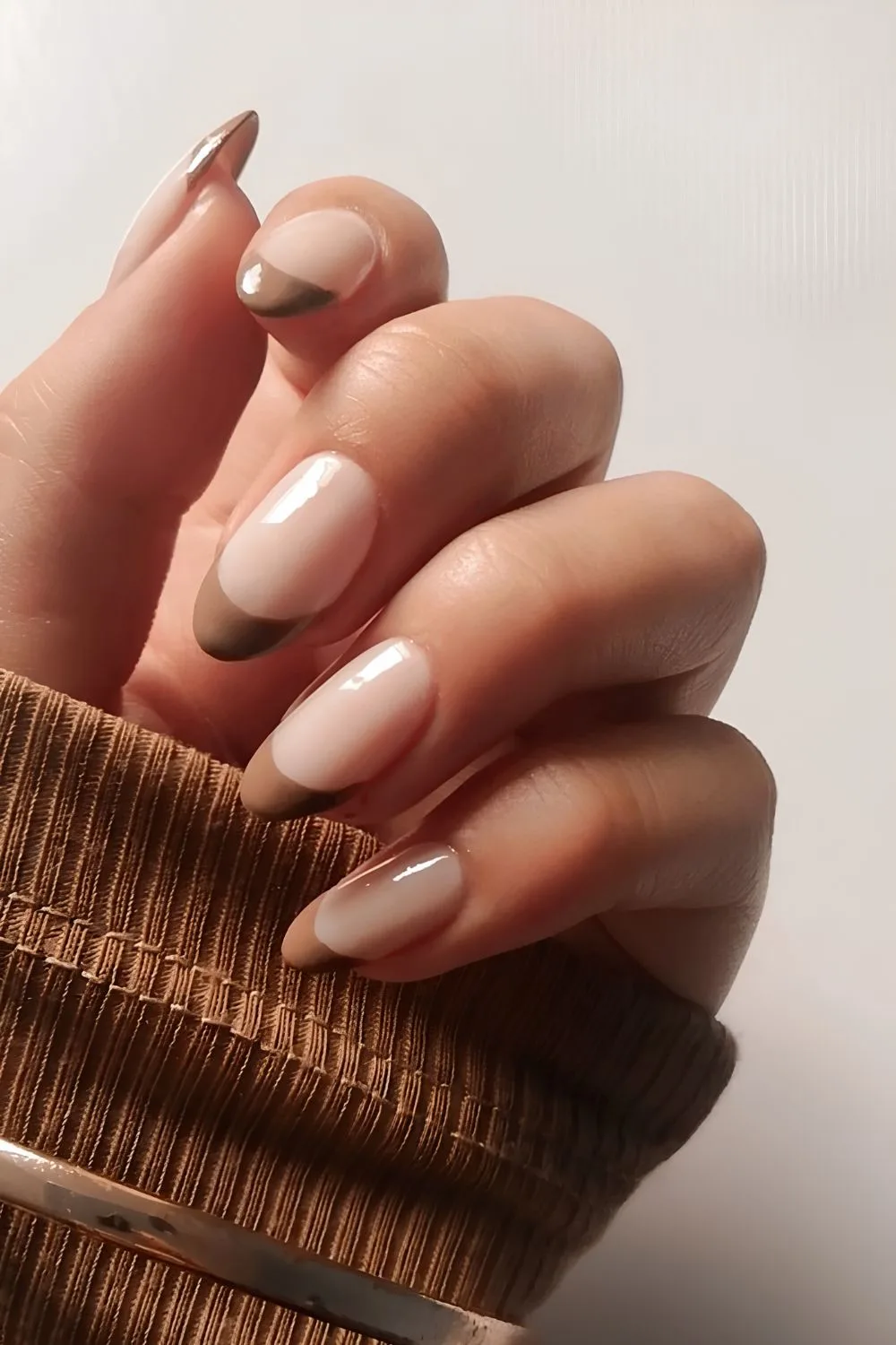 Mocha mousse French tip nails