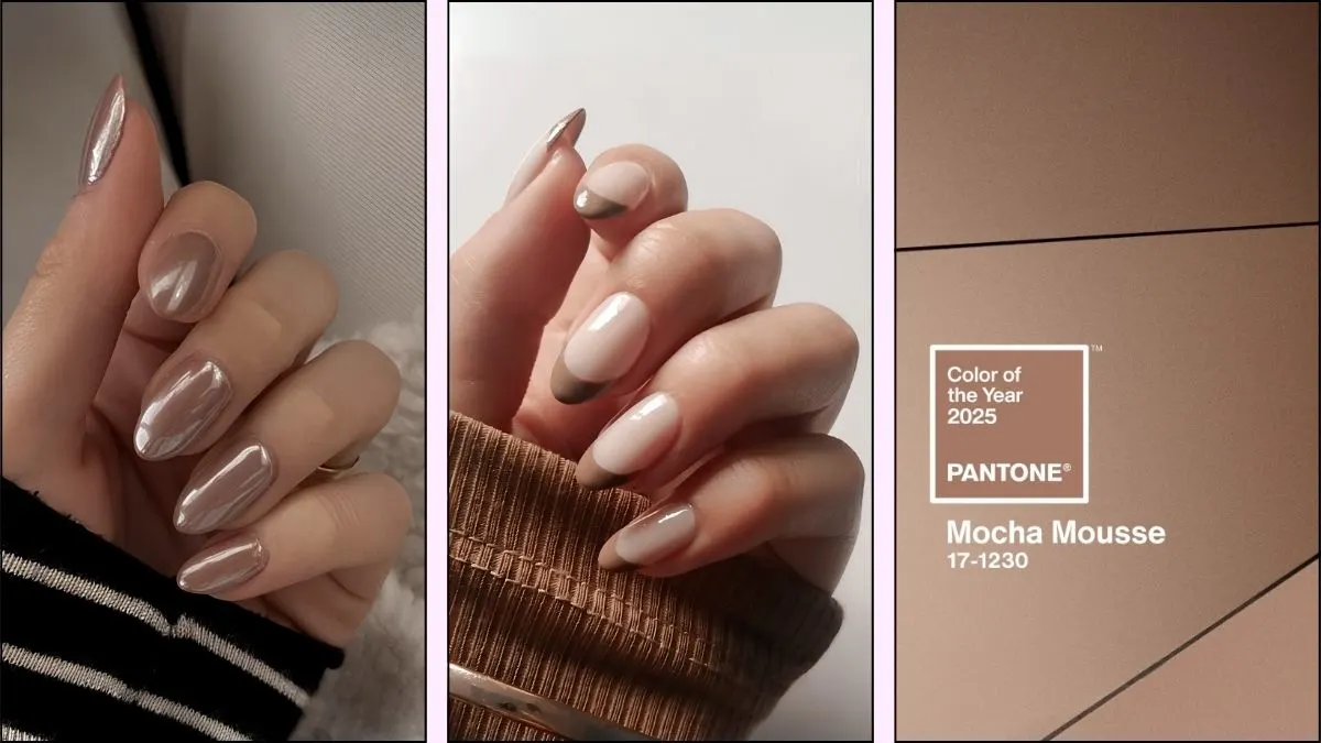 A collage of mocha mouse nail designs