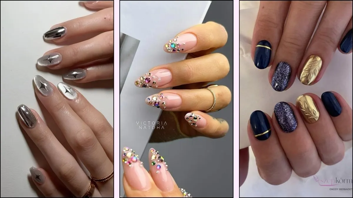 A collage of New Year's nail ideas