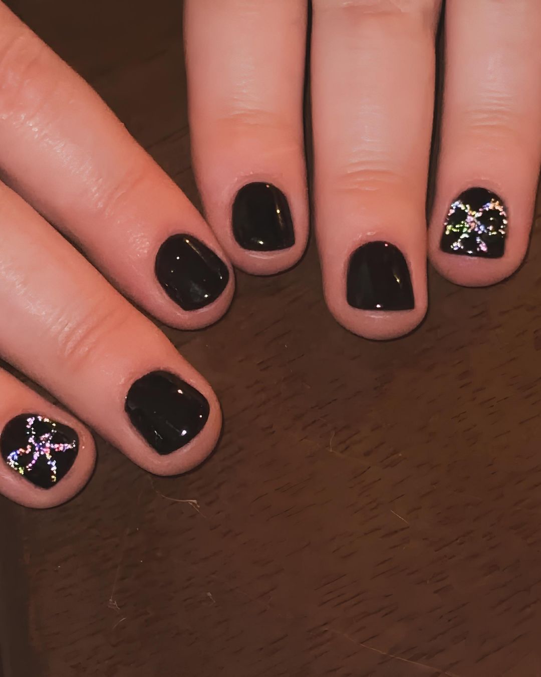 Nicola Coughlan short black nails with bows