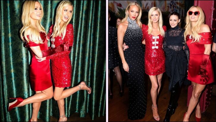 Paris & Nicky Hilton Slay in Glam Christmas-Coded Fits