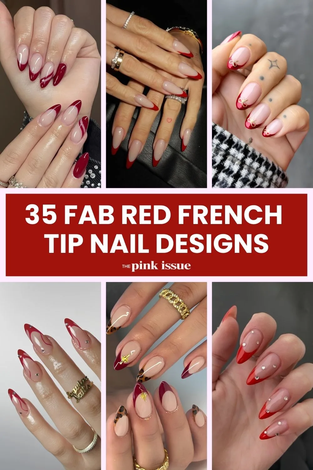 Red French tip nail designs Pinterest