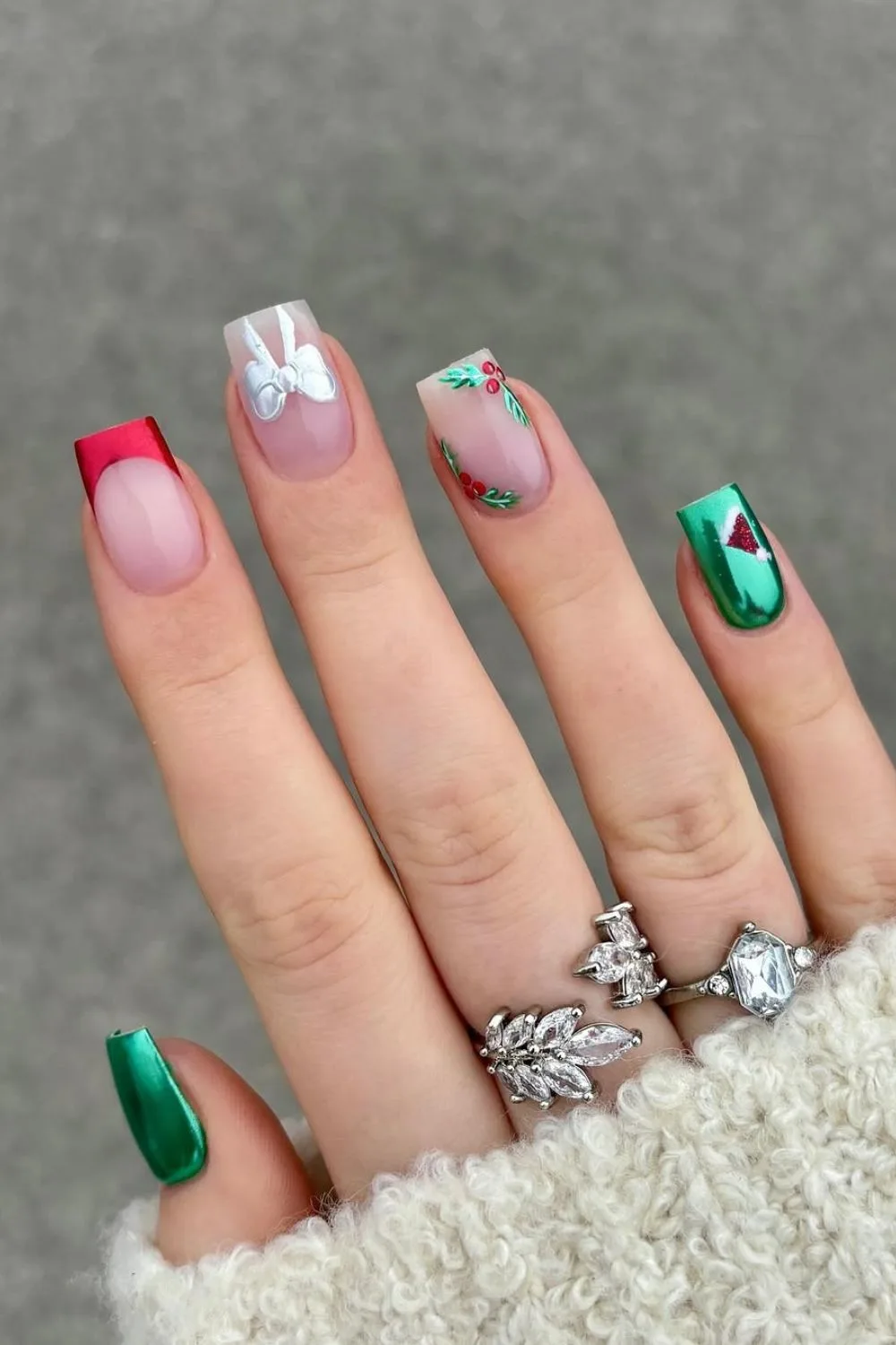 Red and green chrome mix and match nails