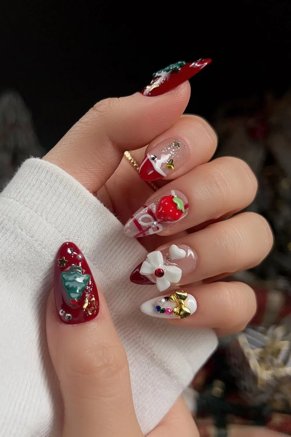 Red and white Christmas mix and match nails