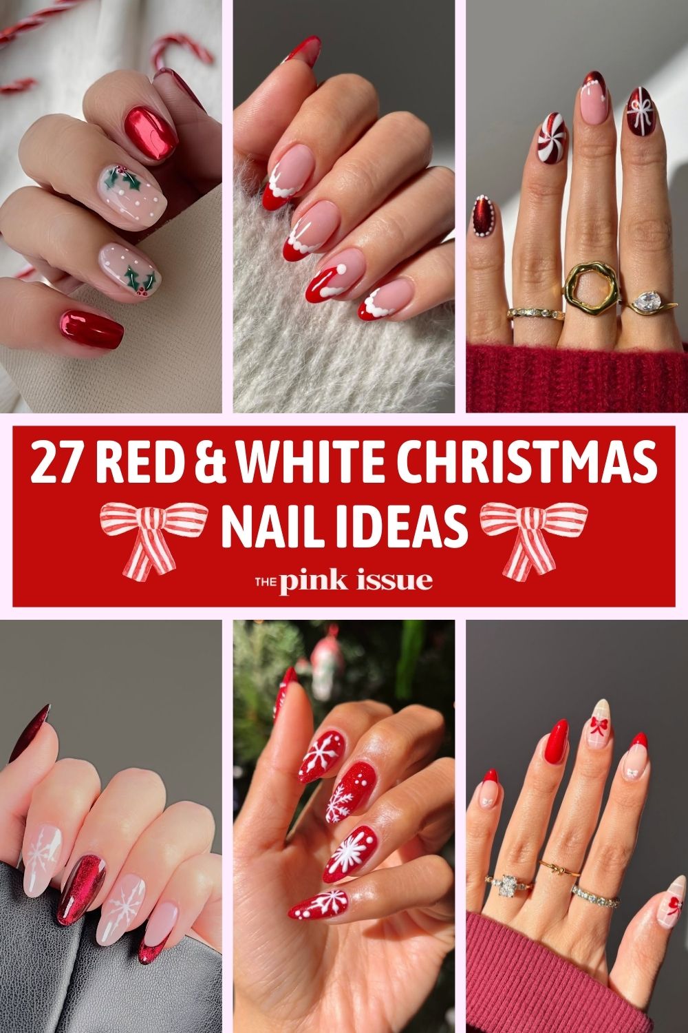 Red and white Christmas nail ideas Pinterest