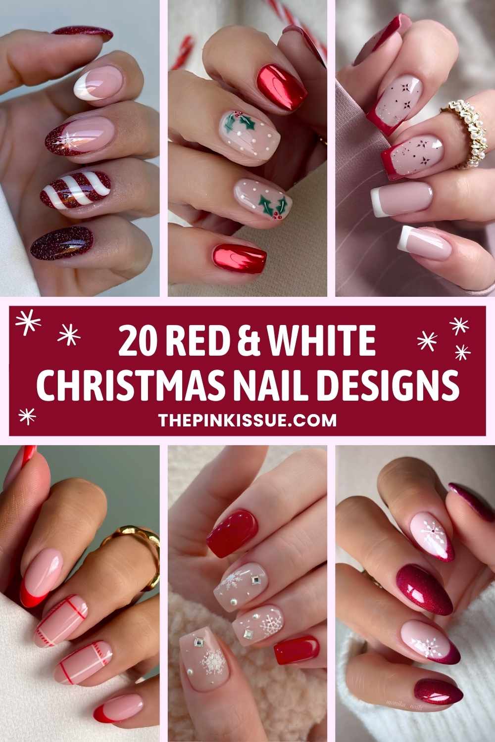Red and white Christmas nail inspo Pinterest