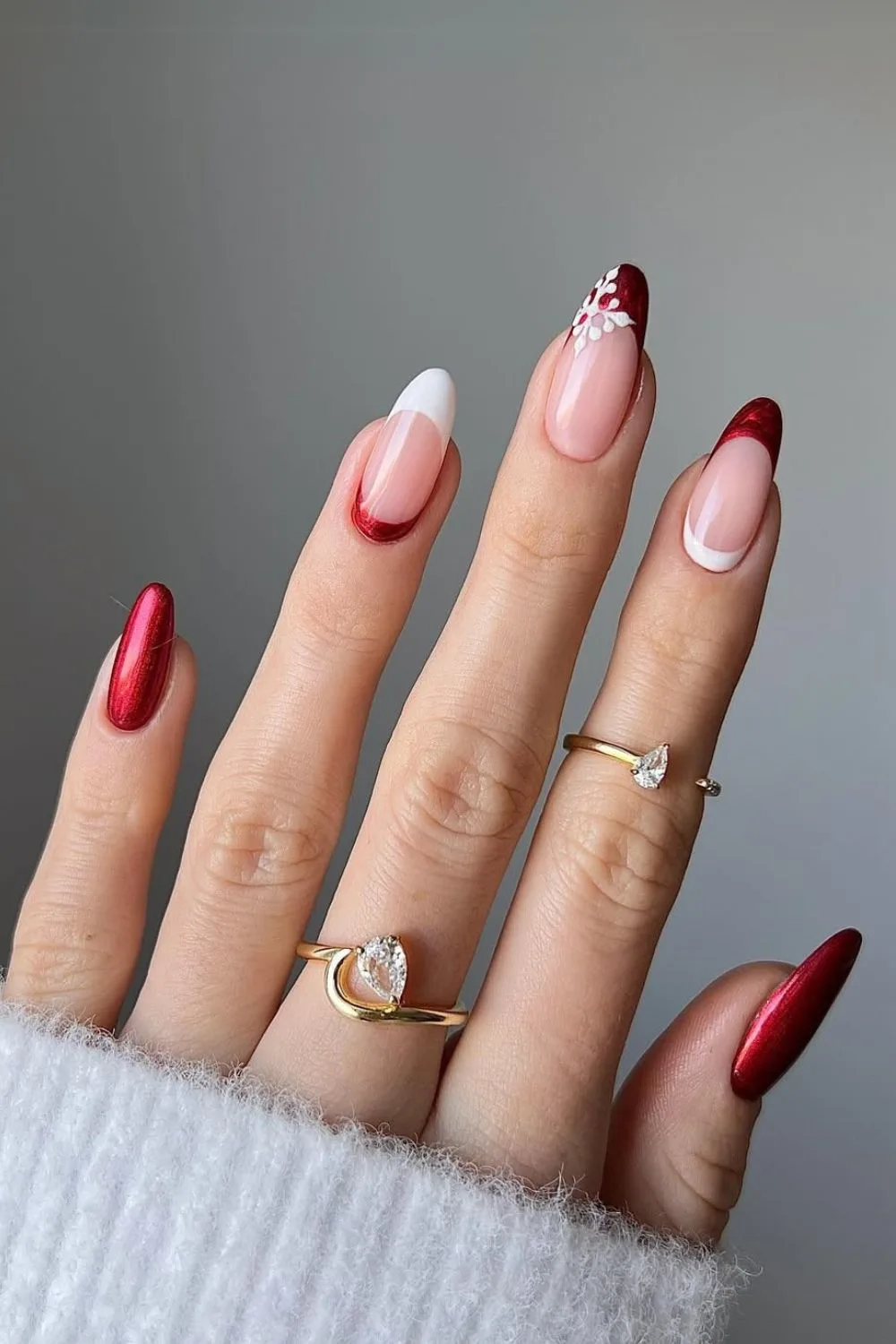 Red and white snowflake nails