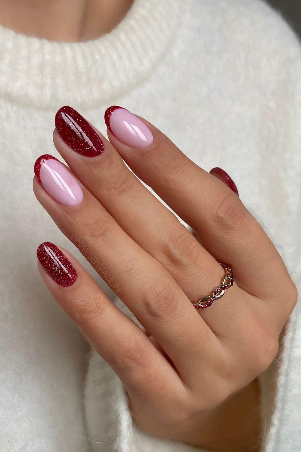 Red glitter French tip nails