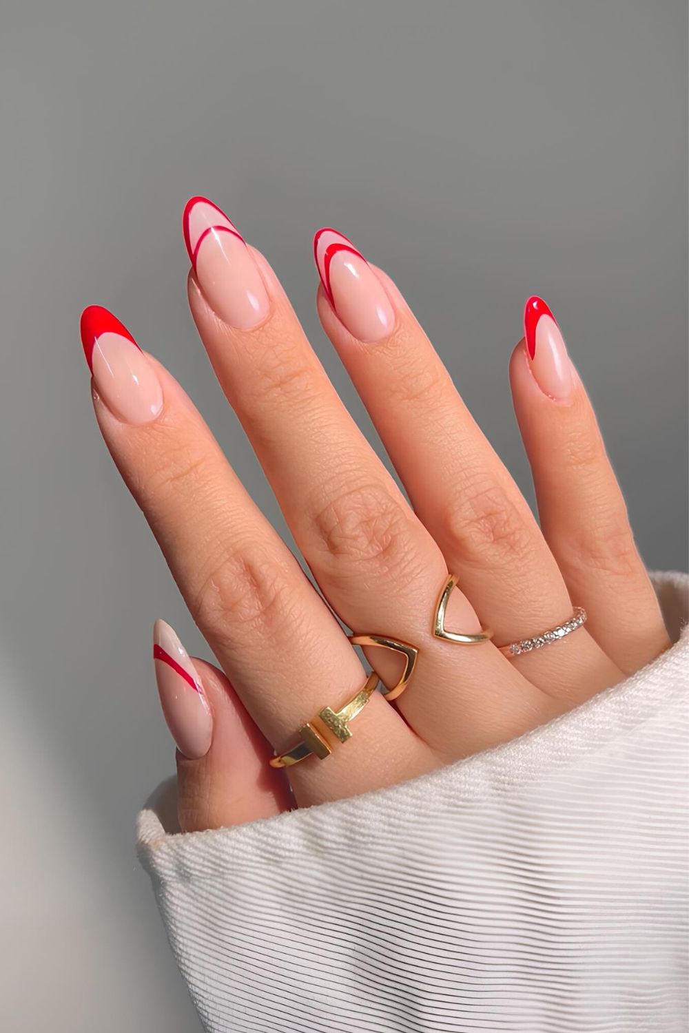 Red outline French tip mani