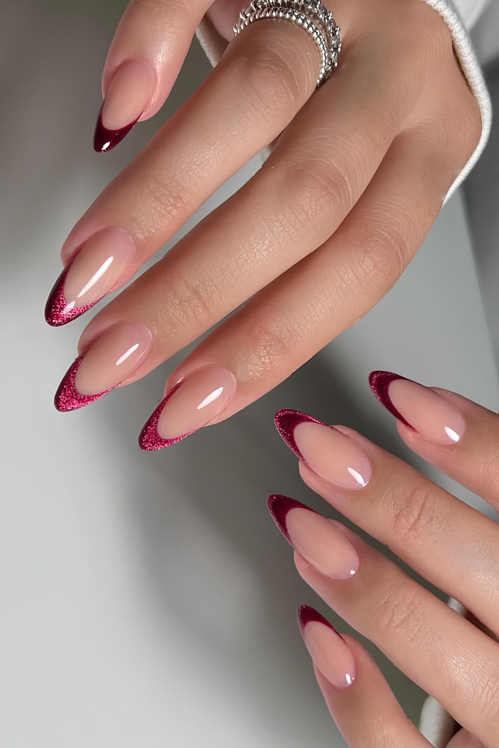 Red velvet French tip nails