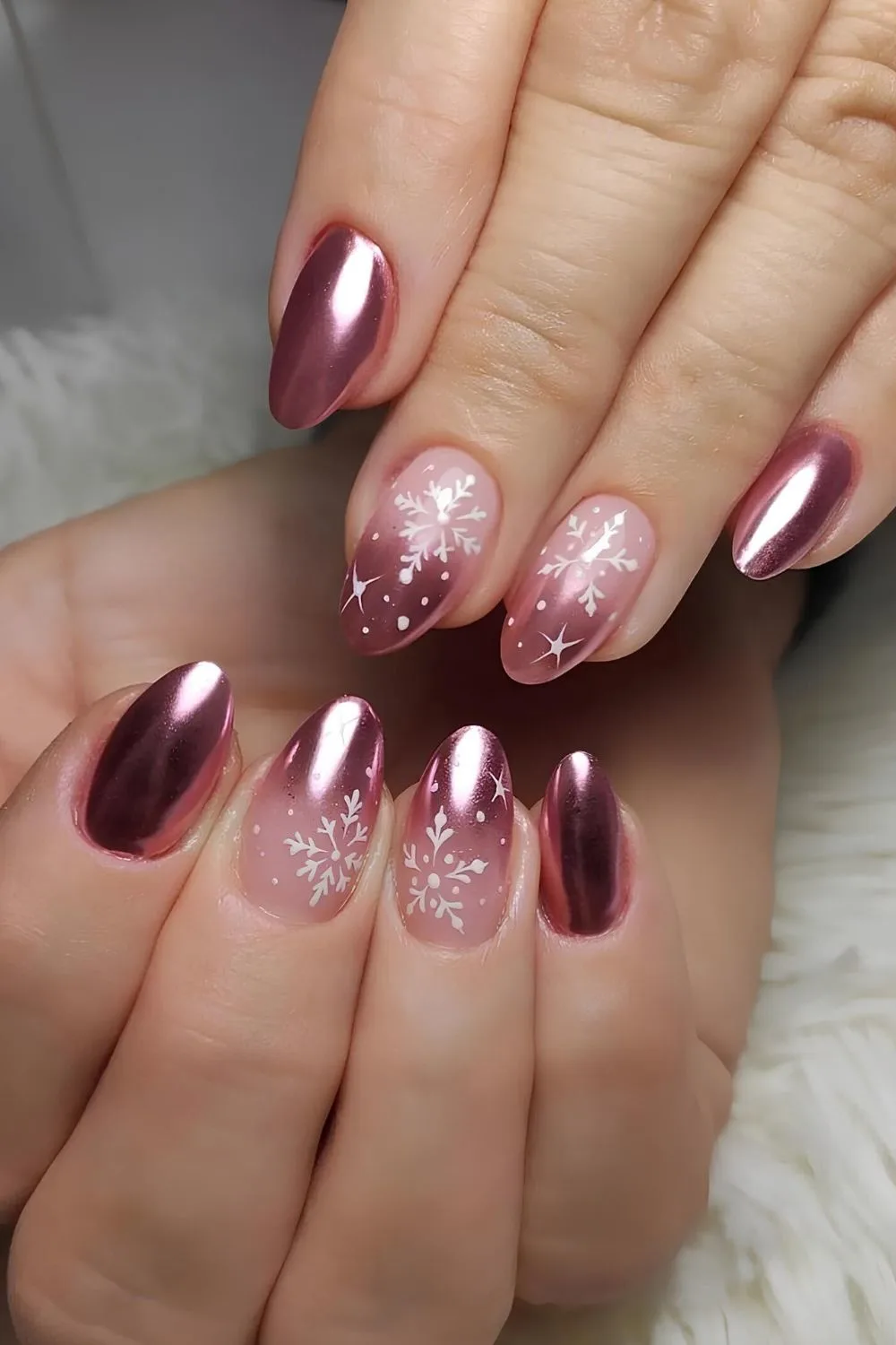 Rose gold chrome Christmas mani