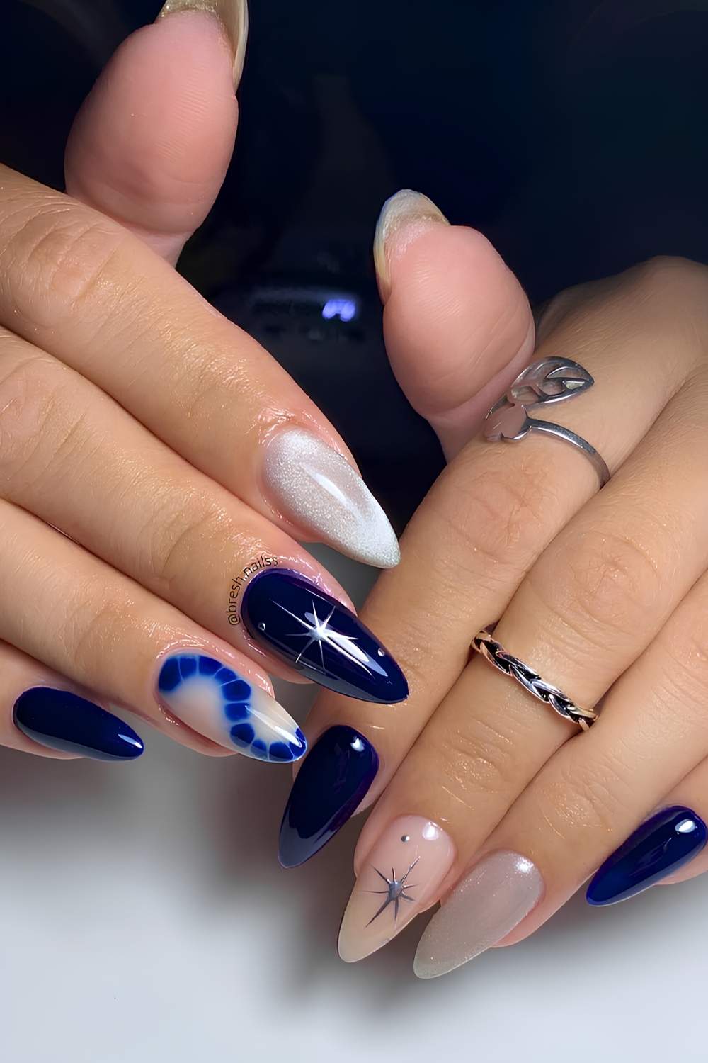 Sapphire blue and silver mix and match nails