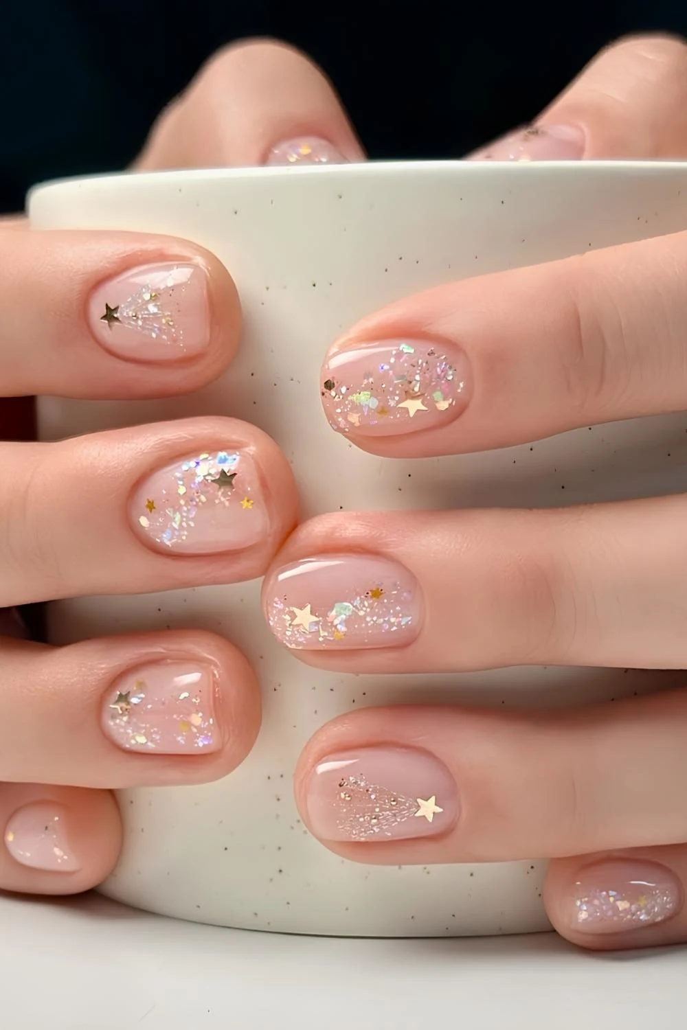 Sheer nails with glitter Christmas tree art