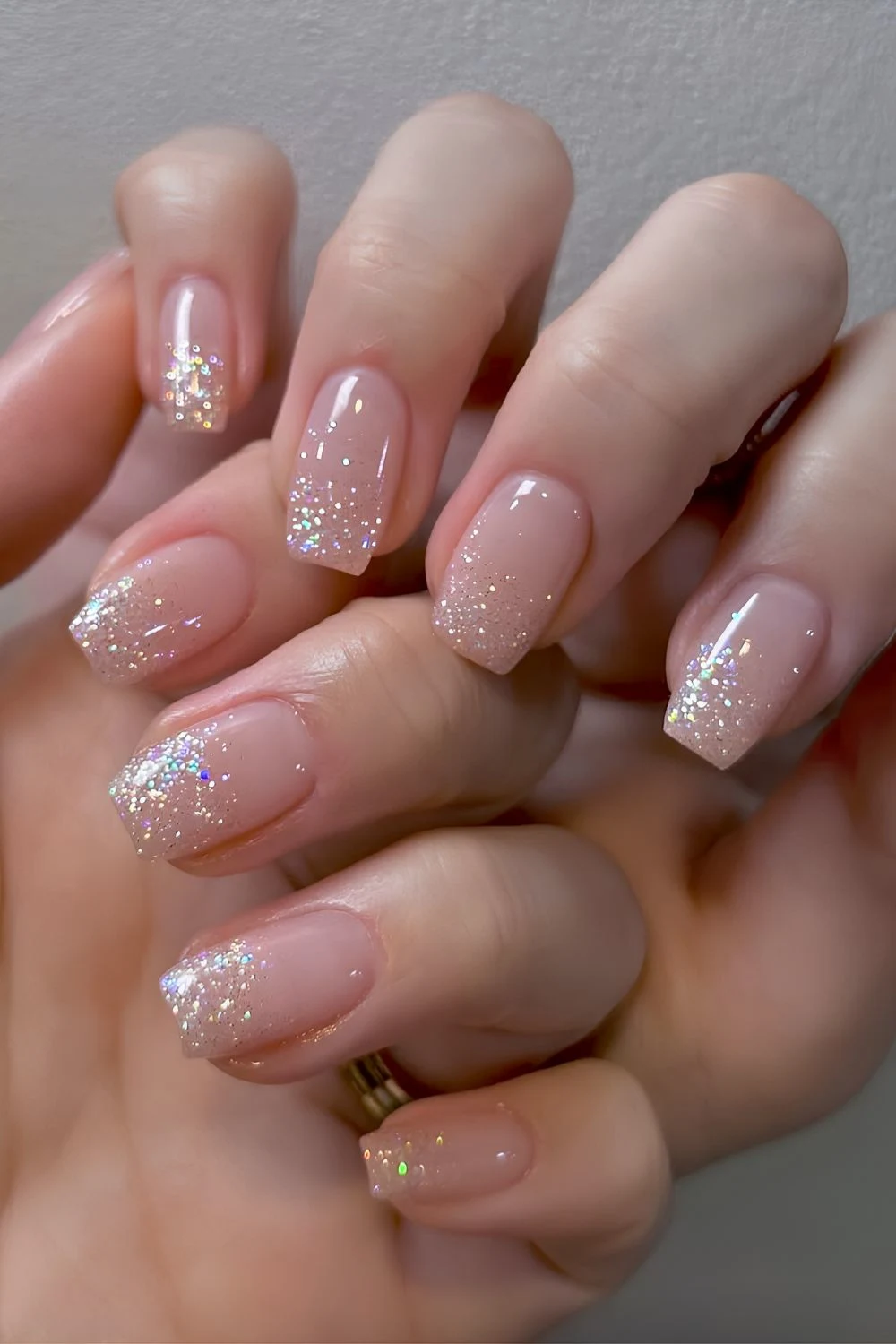 Sheer nails with glitter ombre