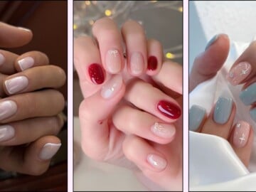 A collage of short winter nail designs