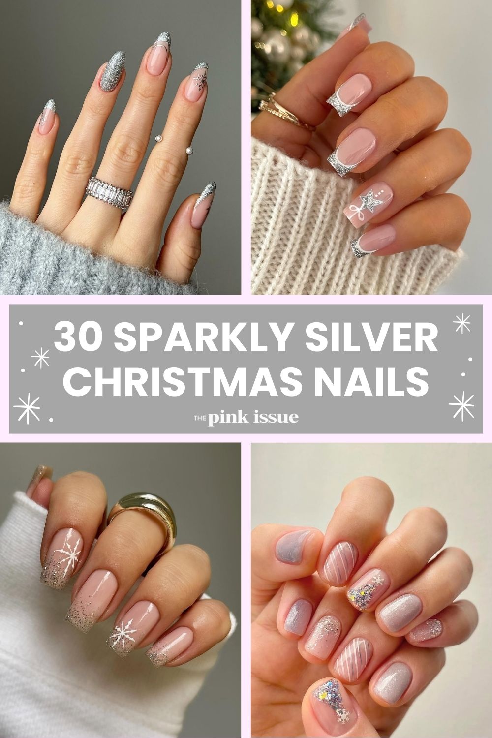 Silver Christmas nails Pinterest