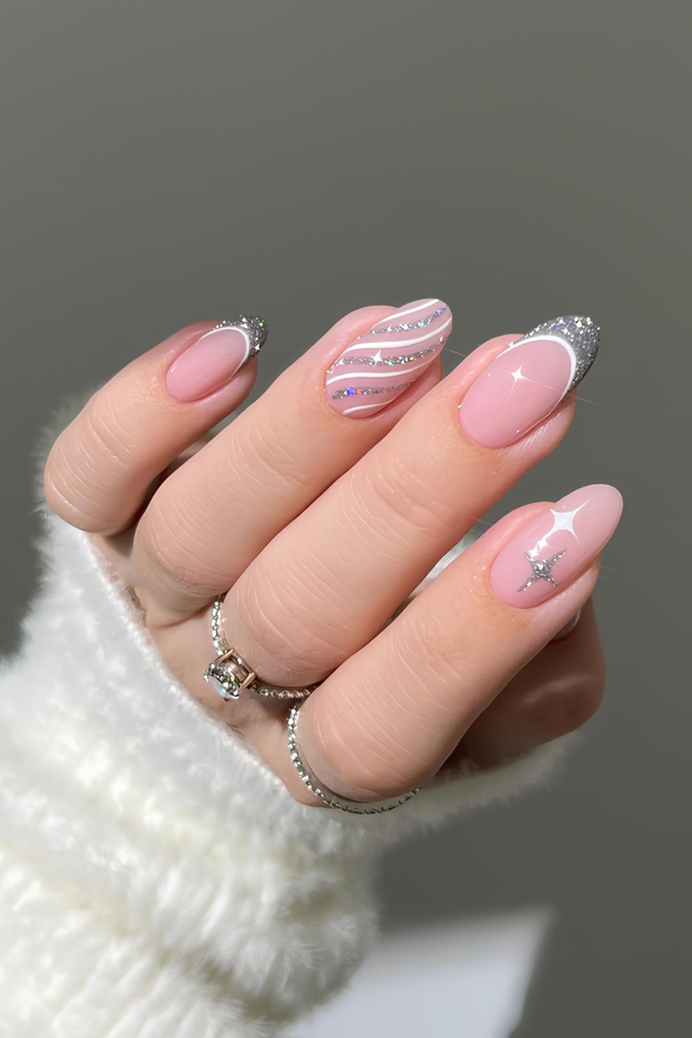 Silver mix and match nails 