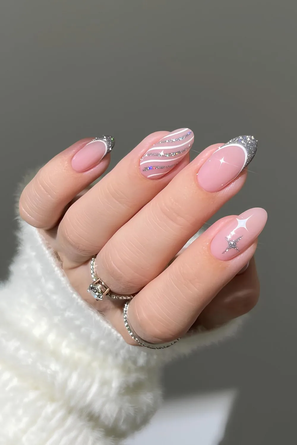 Silver mix and match nails 