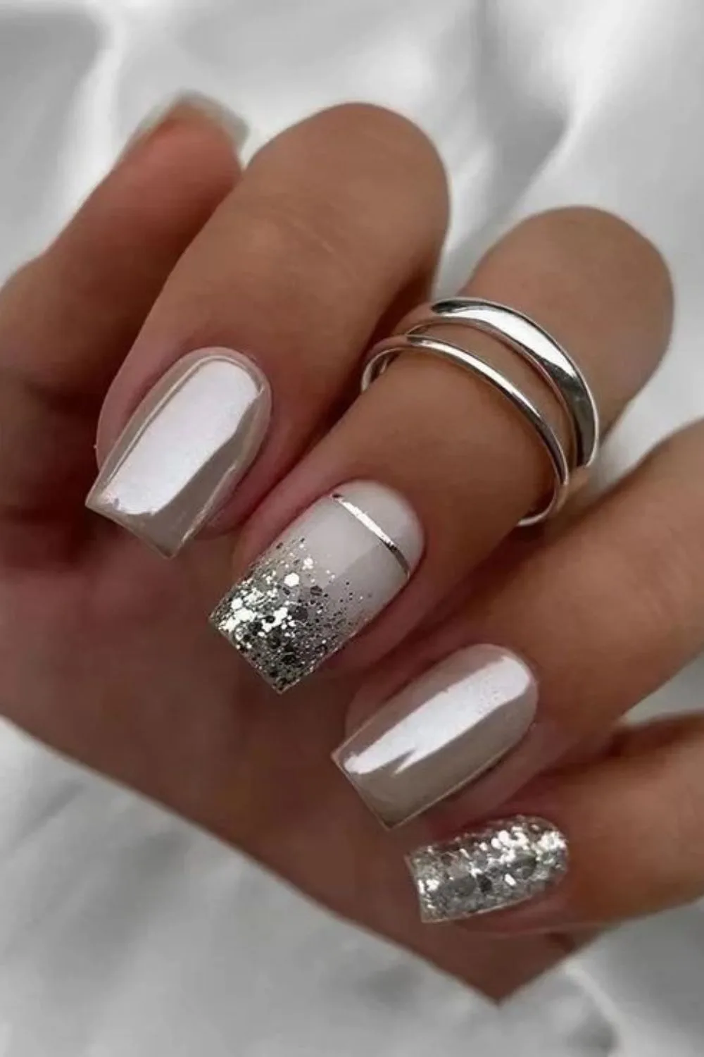 Silver chrome nails with glitter