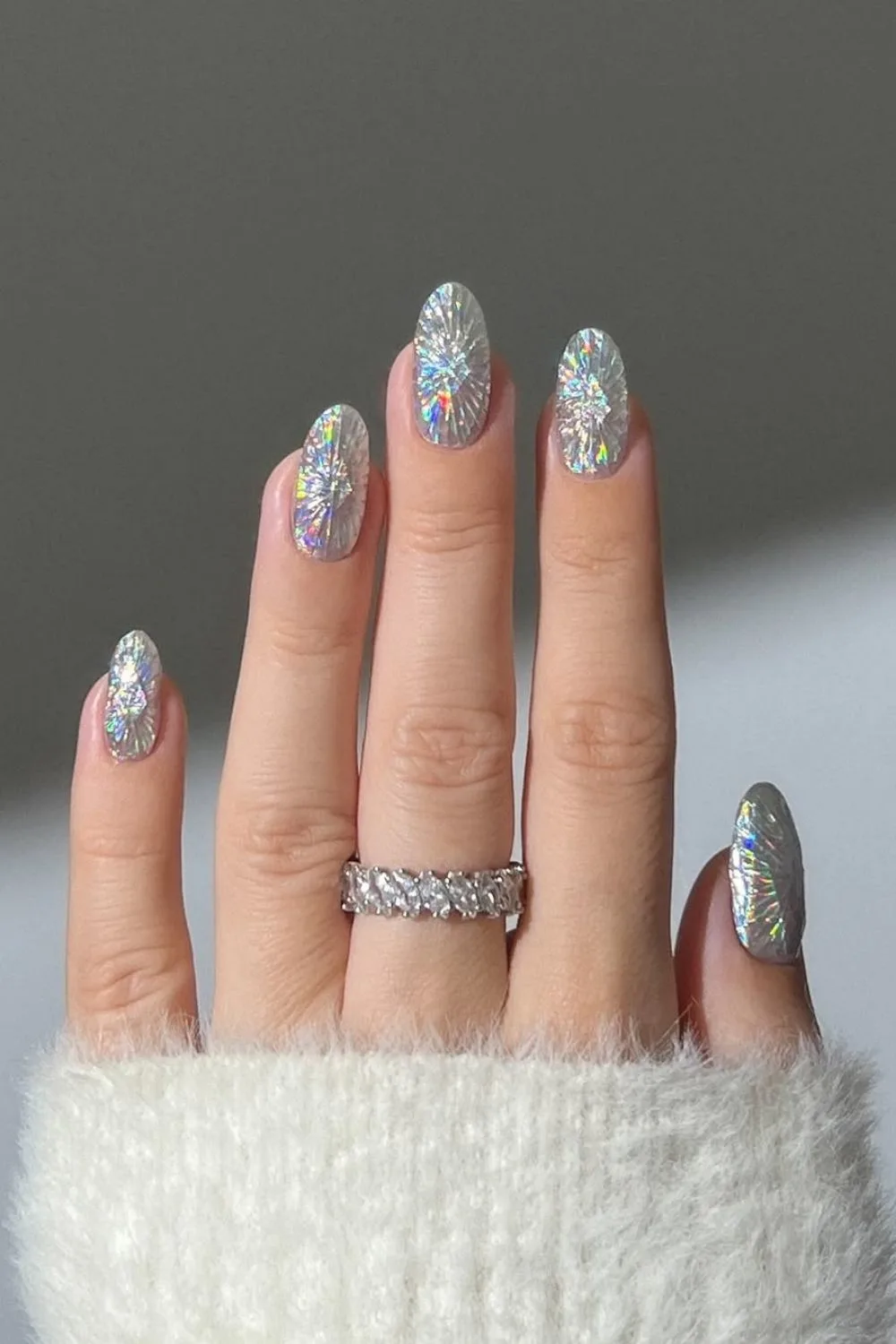 Silver crystal shattered nails