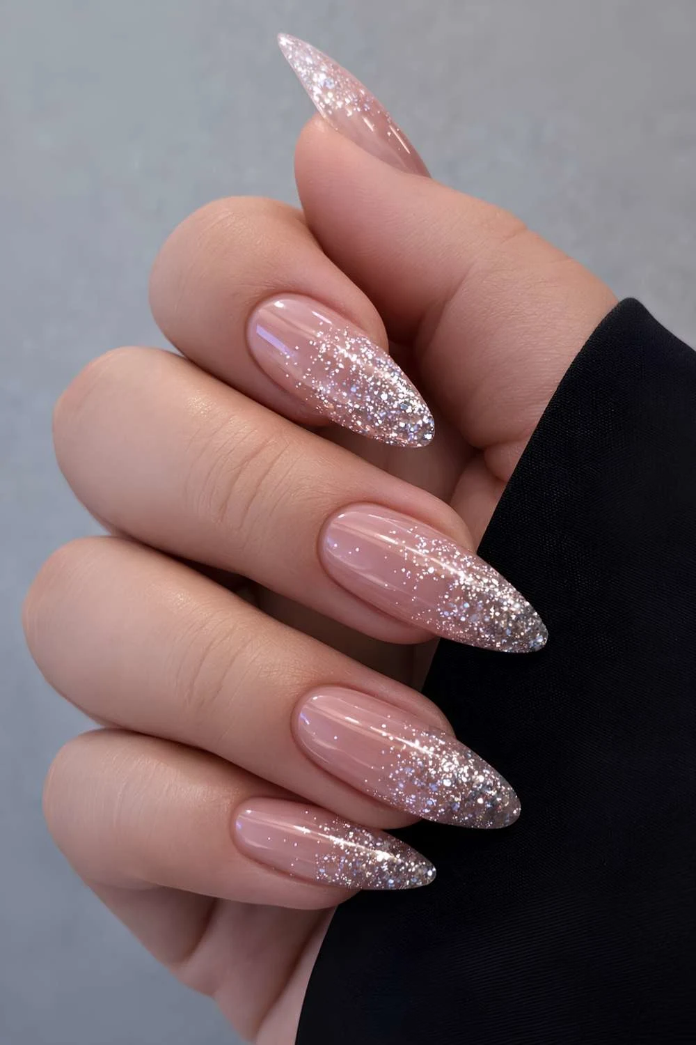Silver glitter ombre manicure