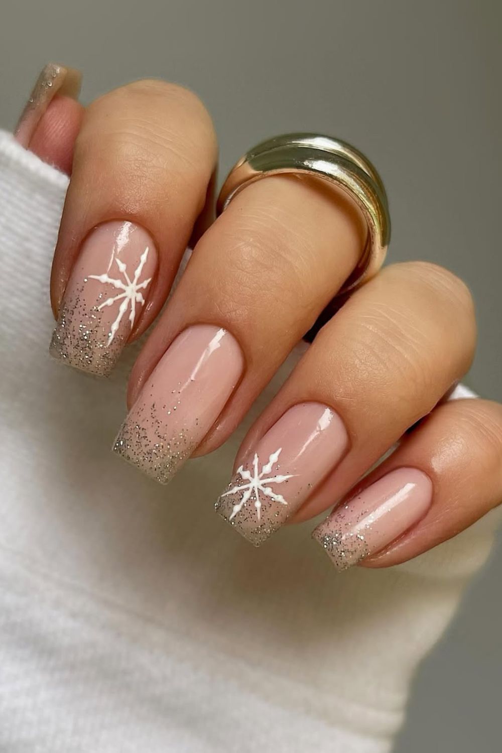 Silver glitter ombre with white snowflake accents