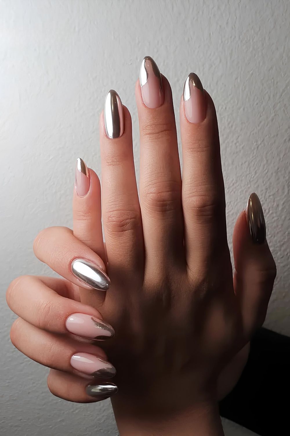 Silver nails with accent abstract French tips