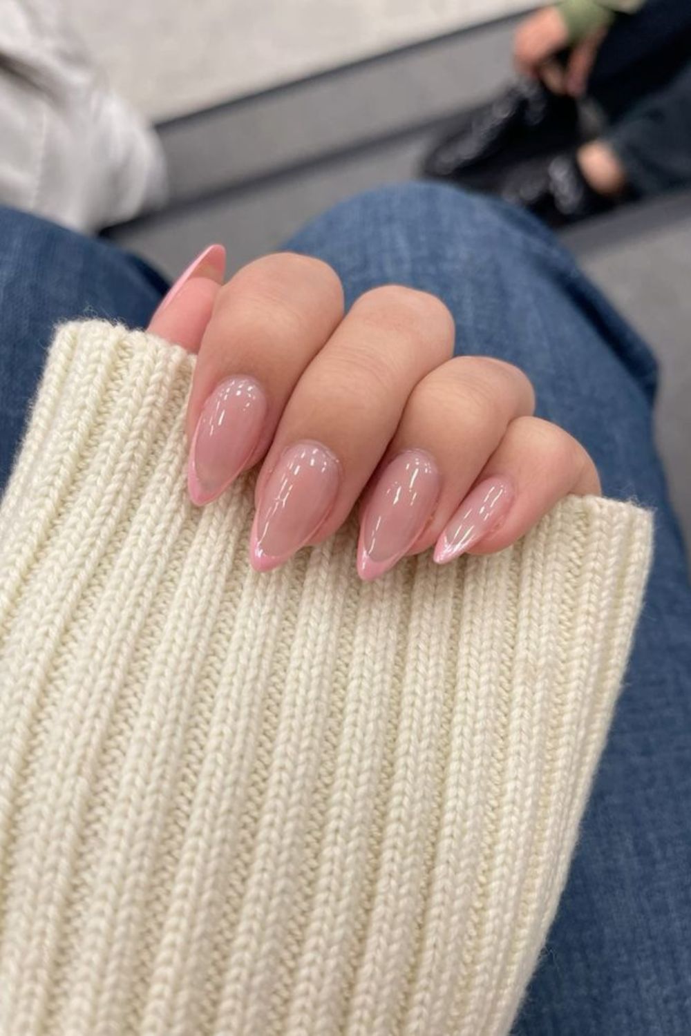 Soft pink French tip nails