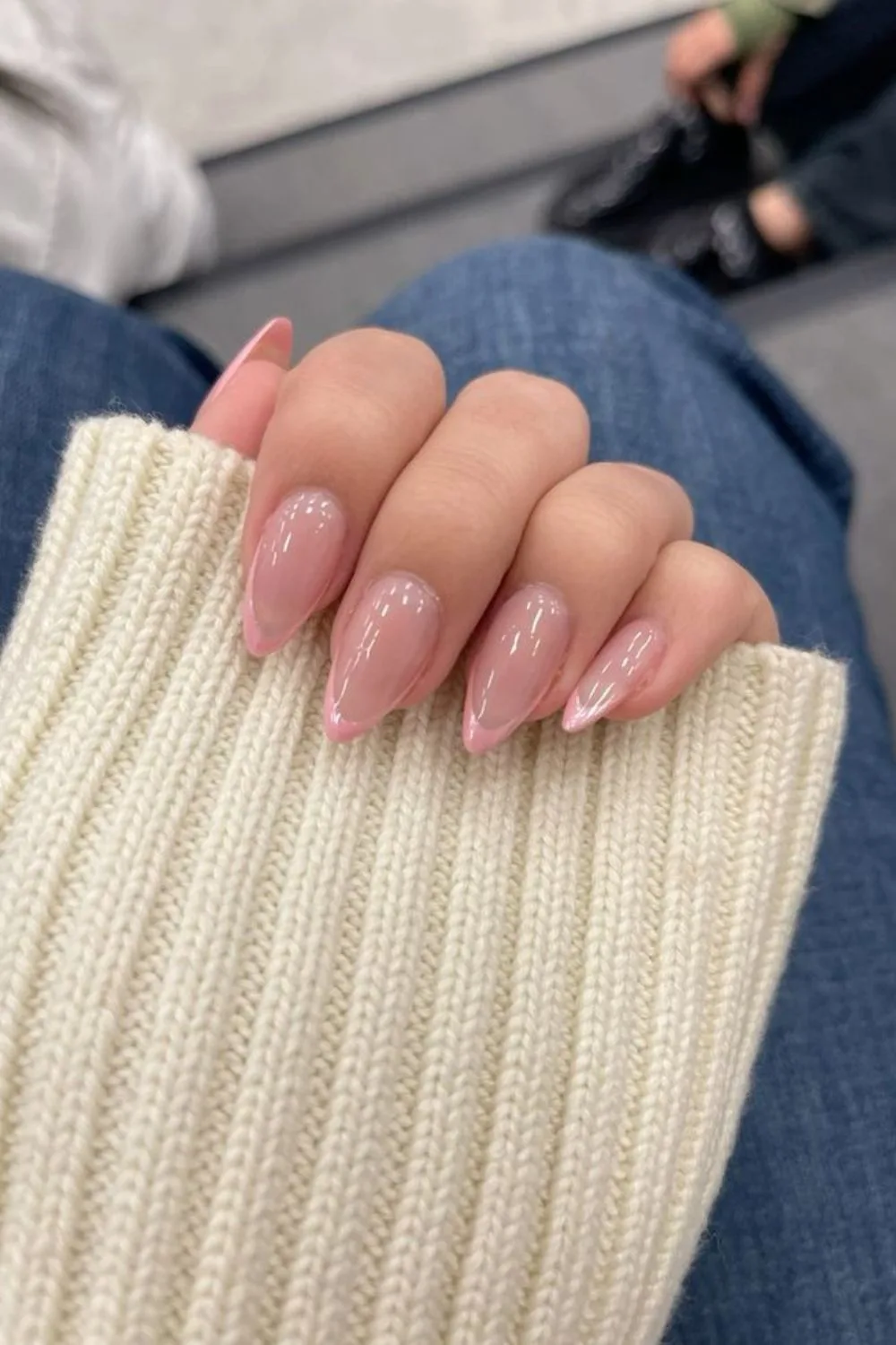 Soft pink French tip nails