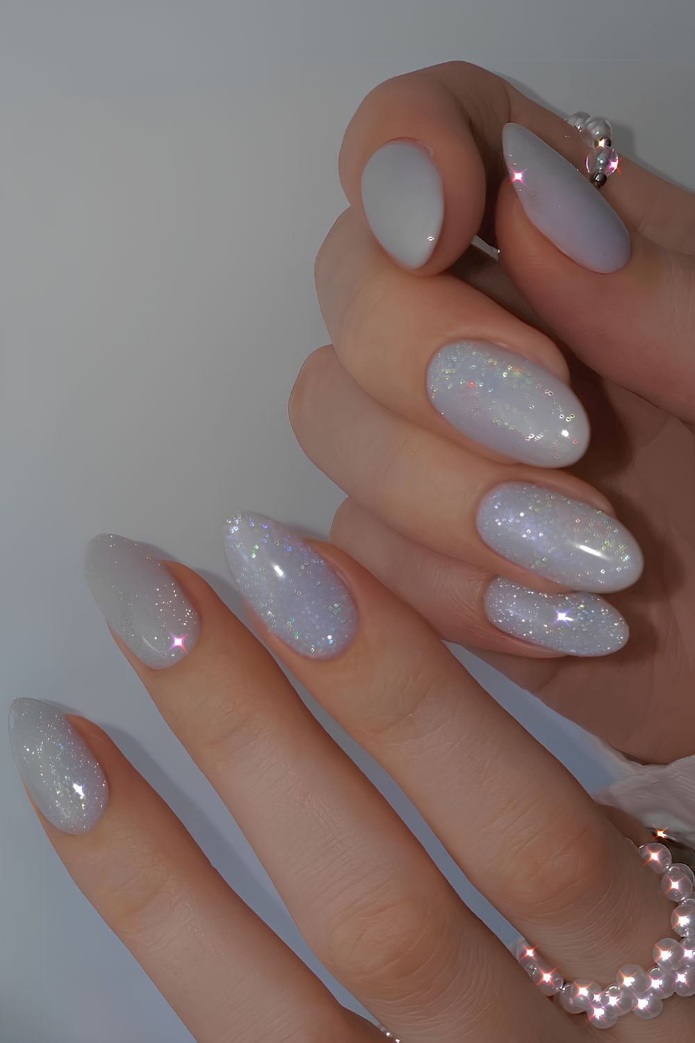 Sparkly light blue manicure