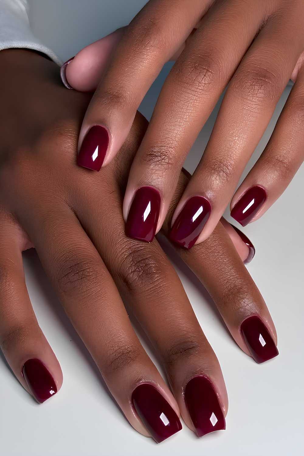 Square cherry mocha manicure