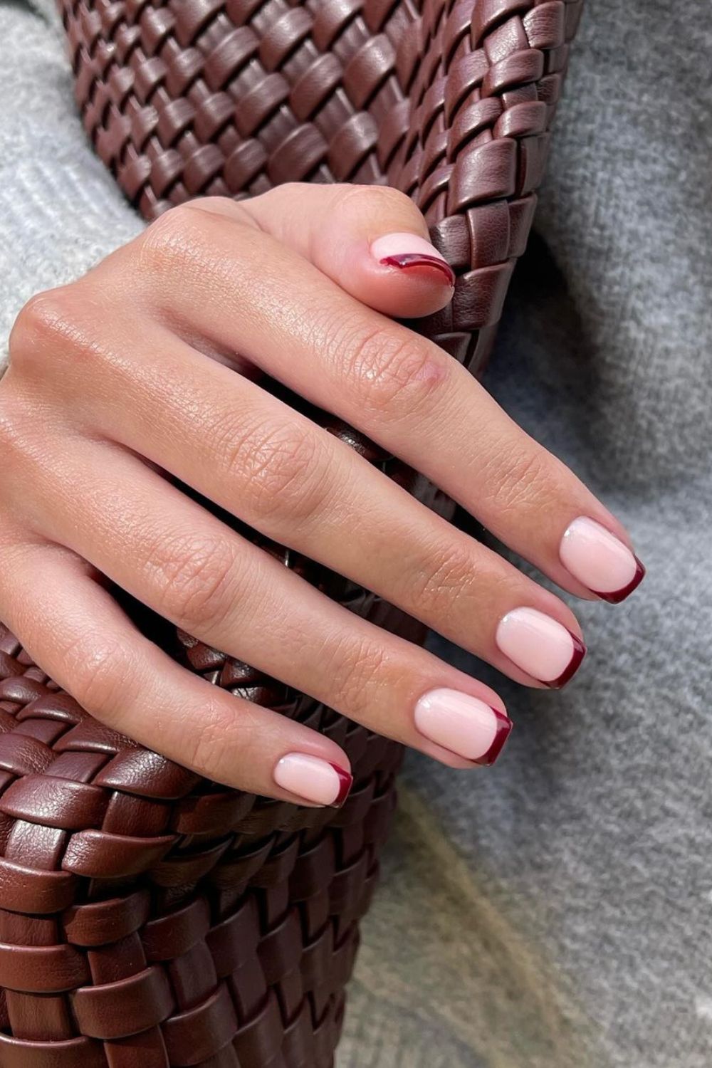 Thin cherry mocha French nails