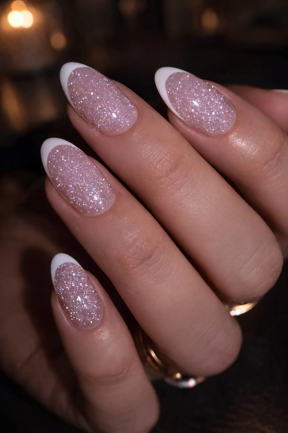 White French mani on a glitter base